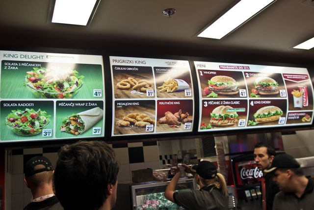 Cene hrane v Burger Kingu v ljubljanskem Cityparku