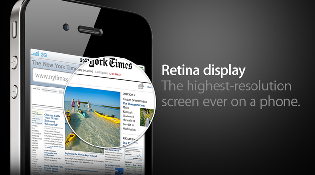 Retiina display v novem iPhone 4 / vir: Apple.com