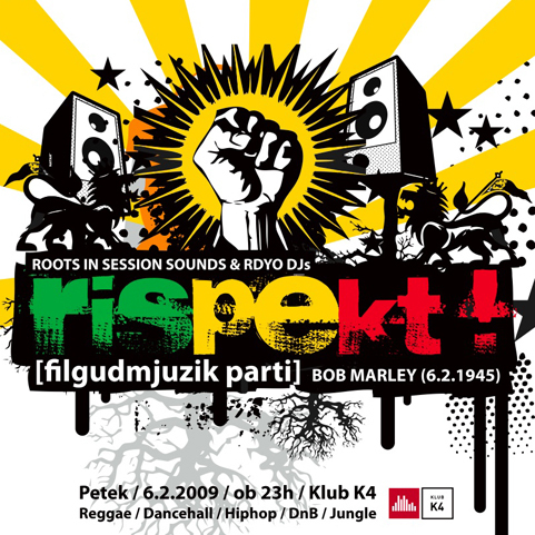 K4: Rispekt filgudmjuzik party v spomin Bobu Marleyu - flyer