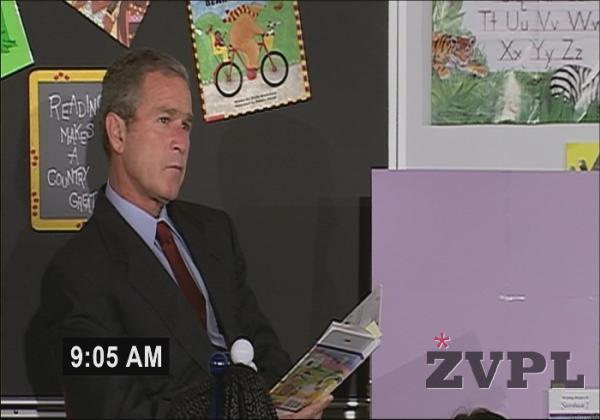 George W. Bush ob otroski pravljici premisljuje kdo ga je zafrknil