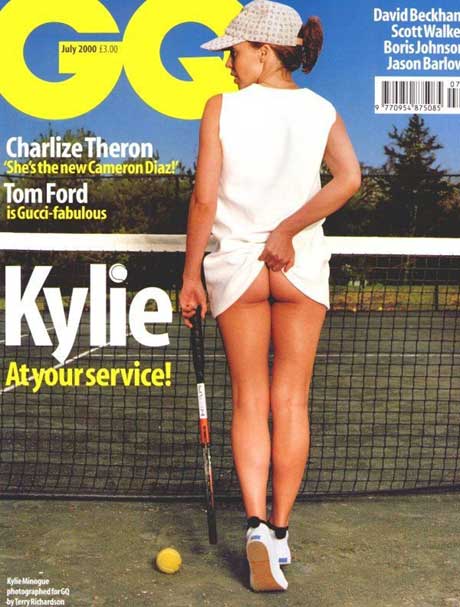Kylie Minogue kaže ritko in noge na naslovnici revije GQ, julij 2000