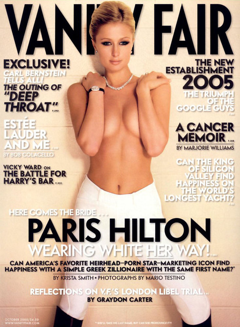 Paris Hilton zgoraj brez na naslovnici revije Vanity Fair, oktober 2005