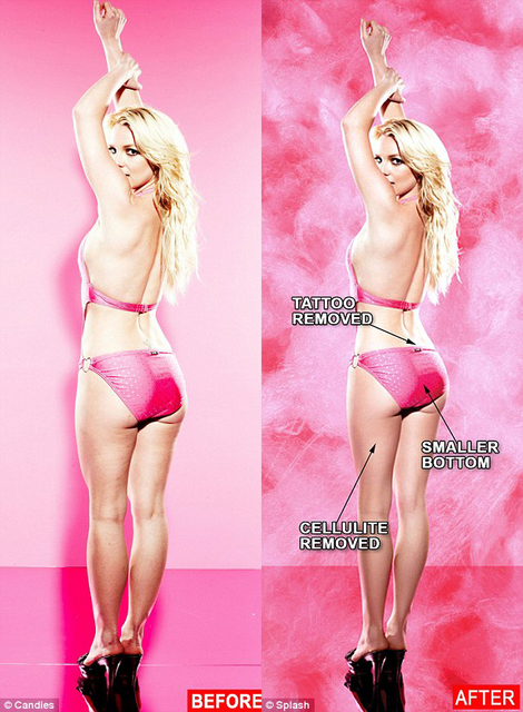 Britney Spears za Candie's pred in po obdelavi fotografij